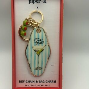 Tini Time Martini Gold Tone Keychain Charm - Blue & Green